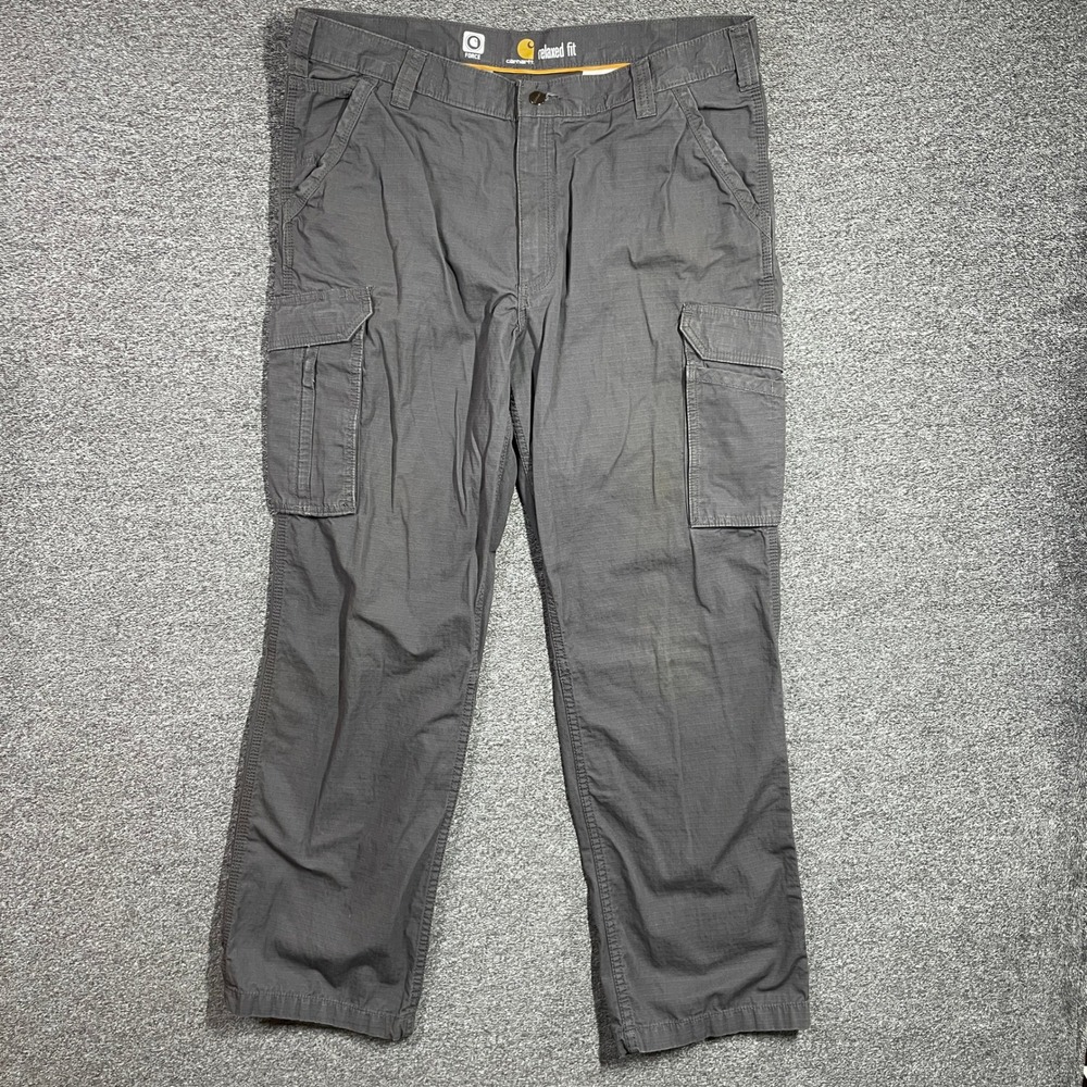 Carhartt Force Relaxed Fit Cargo Pants Mens 38x32 Grey Ripstop Work Trousers